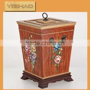 Painting Indoor Decorative Wooden Trash Can,Wooden Garbage Can thumbnail-4