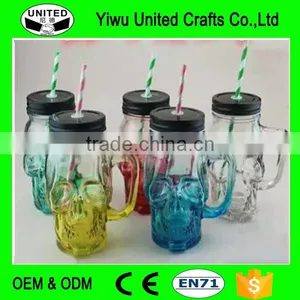 Glass Drinking Mason Jar With Handle and Lid thumbnail-1