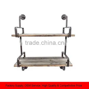 2 Tier Shelf Rusty Wall Metal Shelf With Wood Planks thumbnail-1