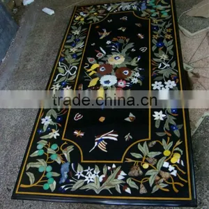 Black Marble Inlay Table Top Antique Inlay Table Top thumbnail-1