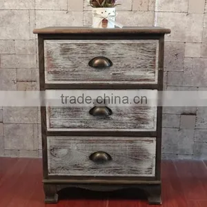 Retro Dark Wood and Washed White Wooden Nightstand Cabinet thumbnail-2