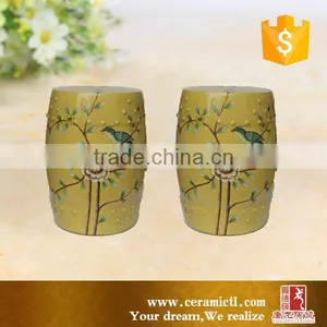 Yellow Color Birds and Flower Ceramic Outdoor Side Table Stool thumbnail-2