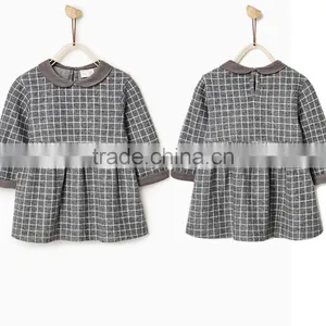 Latest Children Winter Plush Check Dress With Peter Pan Collar Design Children Girls Kids Clothes Garment 2016 HSD5797 thumbnail-1