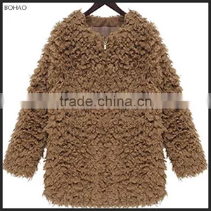 2015 Stylish Imitation Lamb Wool Women Winter Faux Fur Long Overcoat thumbnail-3