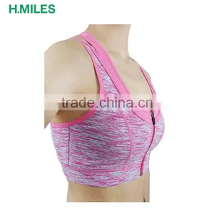 2017 Hot Sale Front Zip Two Layers Pink Fitness Top Sports Bra thumbnail-2