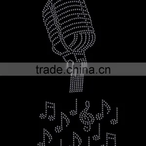 Clear Classic Microphone + 12 Music Notes Iron on Rhinestone Transfer Hotfix T-shirt Transfer thumbnail-2