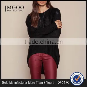 MGOO Brand Sweaters Pullover Model Black Leathertte Sweaters Knit Hi Low Fashion Clothing Urban thumbnail-1