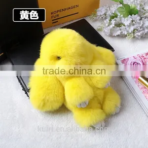 Cute Mini Genuine Rabbit Fur Pom Pom Key Chain Women Trinket Rabbit Toy Doll Bag Car Key Ring Monster Jewelry Gift thumbnail-4