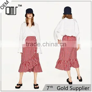 Latest Ladies Fashion Wholesale High Quality Red Plaid Frilled Skirt thumbnail-1