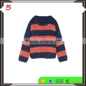 Striped Design Women Cashmere Sweater With Dropped Shoulder thumbnail-1