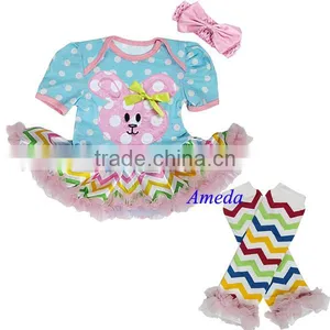 Baby Easter Polka Dots Bunny Blue Chevron Tutu Romper Leg Warmers Pink Dress NB-18M thumbnail-1