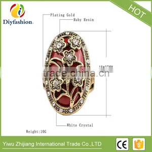 Colorful Unique Vintage Ring Oval Resin Jewelry Plating Gold Mosaic White Crystal Charm Flowers Ring For Women thumbnail-6
