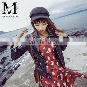 Fashion Real Curly Hip Hop Style Sheep Skin Leather Overcoat Women thumbnail-4