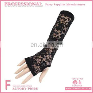 Long Embroidered Fingerless Lace Wedding Gloves thumbnail-1