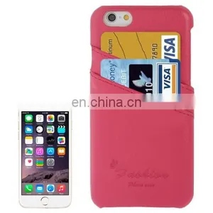 Litchi Texture Genuine Leather Back Cover Case With Card Slots and Fashion Logo for IPhone 6(Magenta) thumbnail-1