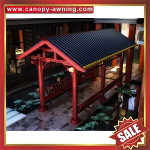 Outdoor Park Garden Wood Look Style Alu Aluminum Metal Gazebo Pavilion Pagoda Gloriette Inn Shelter thumbnail-3