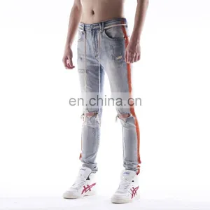DiZNEW Distressed Track Denim Wholesale Men Side Print Jeans thumbnail-2