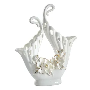 Hollow Out Gild Modern Art Hand Made Large White Ceramic Vase For Living Room Decor thumbnail-5