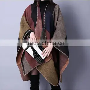 Ladies Oversize New Style Women Fashion Checked Colorful Cape Shawl thumbnail-2