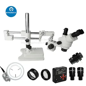3.5X-90X Double Boom Stand Zoom Simul Focal Trinocular Stereo Microscope thumbnail-1