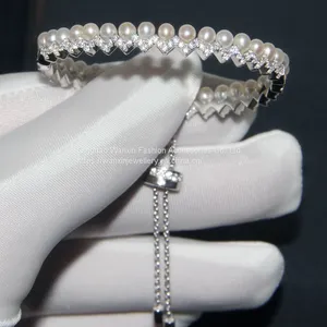 S925 Sterling Silver Diamond Pearl Water Wave Bracelet thumbnail-3