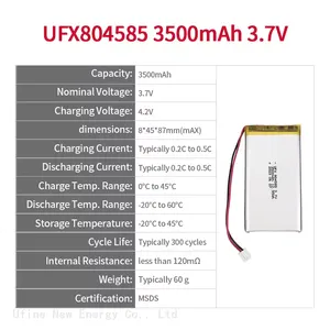 UFX 804585 3500mAh 3.7V Professional Polymer Lithium Ion Cell Manufacturer Produce Large Capacity Battery For Tablet PC thumbnail-2