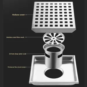 Modern Design Square 304 Stainless Steel Hidden Floor Drain Deep Water Seal With Cross-Border Access for Bathrooms and Toilets thumbnail-3