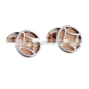 Amazing Stainless Steel Round Mens Cufflinks Bronze Wire Netting Covered With Silver Diamond Shape thumbnail-1