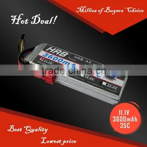 HRB 11.1V 3600mah 35C Lithium Rechargeable Battery OEM for RC Hobby Lipo Pack thumbnail-1