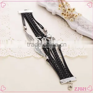 2015 New Desigh Women and Mens Leather Alloy Bracelet Layered Men Leather Bracelet thumbnail-1