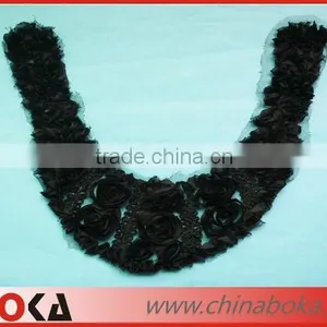 Black V-shape Flower Fabric Collar for Lady Shirt thumbnail-1