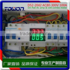 Din Rail Dual LED Display Voltage and Current Meter Din-rail Voltmeter Ammeter Range AC 200-450V 0.1-99.9A thumbnail-1