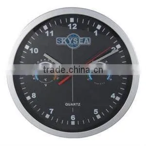 12 Inch Metal Wall Clock, Round Clock With Weather Station thumbnail-1