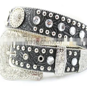 2016 New Design Western Rhinestone Leather Belt With Crystals Circle Chains and Studs Embedded thumbnail-2