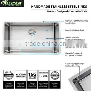 New Premium Undermount Big Single Bowl Kitchen Sink Stainless Steel Sink For Modern Kitchen Design thumbnail-2
