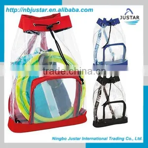Fully Transparant Clear Vinyl Drawstring Backpack Bag With Front Zipped Pocket thumbnail-1