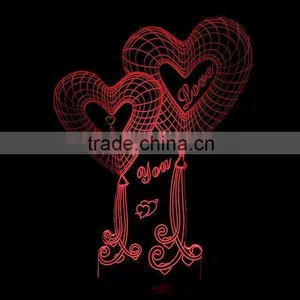 3D Optical Illusion Two Hearts Night Lamp Night Light 10 Colorful LEDs Ultra-thin Acrylic Light Panel AA Battery or DC 5V thumbnail-4