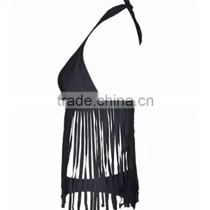 Domi Sexy Halter Fringe Bikini Solid Hot Open Girl Beach Bikini thumbnail-5