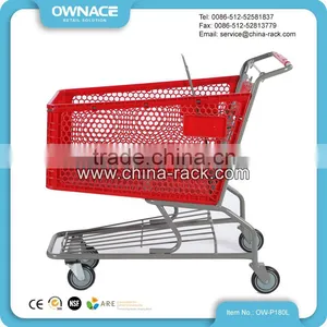 Supermarket Plastic Shopping Cart With Folding Baby Seat thumbnail-3