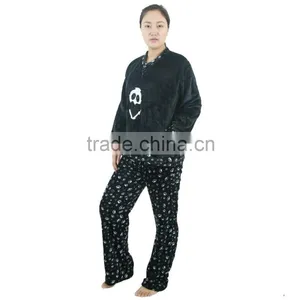 Kevince Flannel Pyjama Set Panda Emb Knitting Woman Clothing Nightwear Homewear MOQ 1000sets thumbnail-1