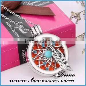 DIY Silver Round Hollow Fragrance Oil Diffuser Necklace Pendant Wholesale Fashion Aromatherapy Necklace thumbnail-2
