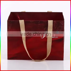 Dark Red Gold Square Paper Bag With Rope thumbnail-5