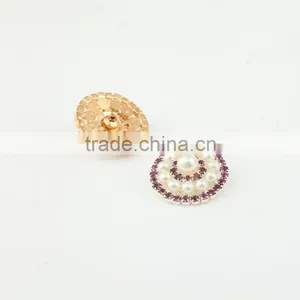 Wholesale Fancy Garment Accessories Round Silver Metal Pearl Rhinestone Snap Button thumbnail-5