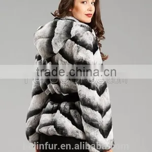 Fashion Winter Women Featured Natural Real Chinchilla Rabbit Fur Coat thumbnail-3
