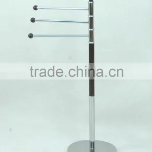 Wooden Pole Metal Rotating Standing Towel Rack Stand Chrome Base thumbnail-1