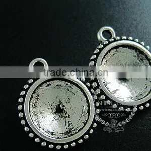 14mm Setting Size Vintage Alloy Antiqued Silver DIY Pendant Charm Bezels Tray 1411123 thumbnail-3
