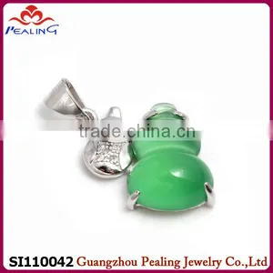 2014 Fashion Wholesale Leaf Shape Chrysoprase 925 Sterling Silver Skull Pendant thumbnail-1