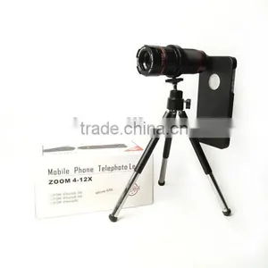 Adjustable 4X/12X Magnification Telescope Lens With Back Case And Mini Tripod For Mobile Phones thumbnail-1