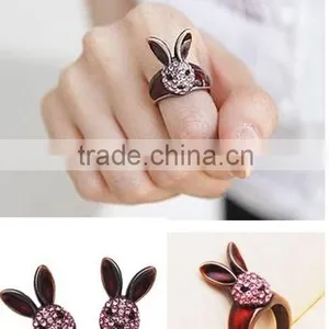 Young Lady Favourite Diamante Wine Red Smart Rubbit Rings thumbnail-3