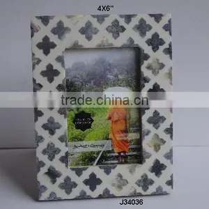 Grey Cross Wrok Bone Photo Frame With Mosaic of Bone in Natural Polish Finish thumbnail-1